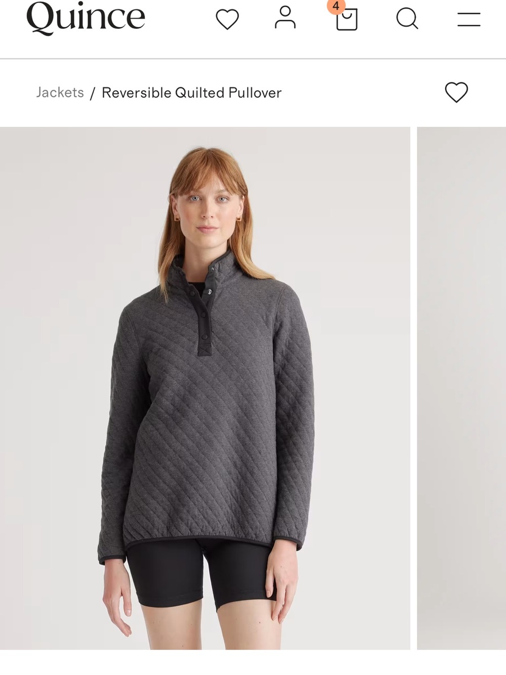 Quince Charcoal Quilted Reversible Pullover